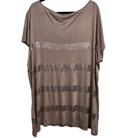 Kische Woman’s Smokey blush Sequins Stripes Short Sleeve Sz‎ 2X - Picture 1 of 5